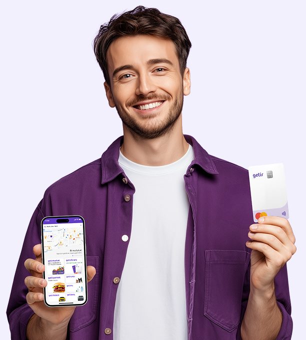 getir uygulaması ana sayfası ve getir uygulaması finans sayfası açık iki telefon